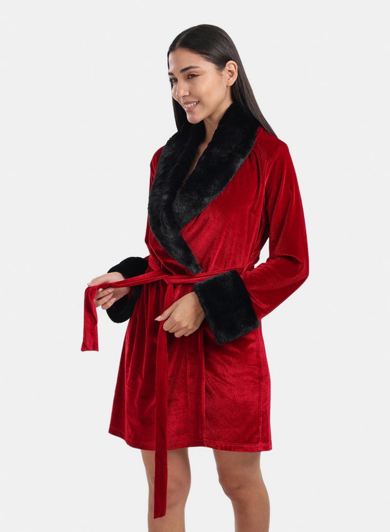 Carina Velvet Robe with Fur Trim - Image 3